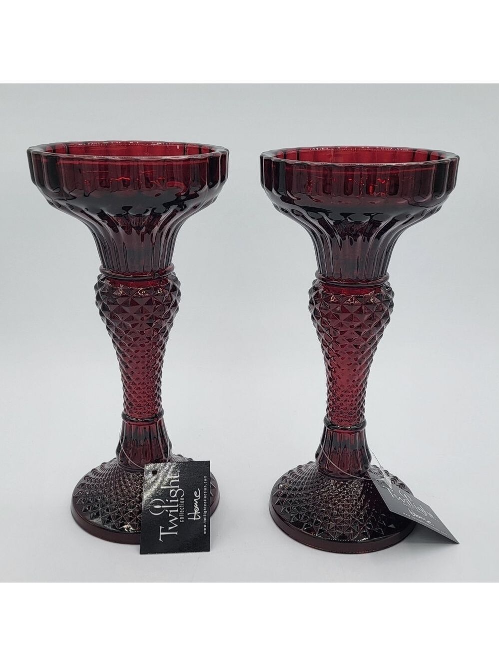Glass Pillar Candle Holders Pair NWT #2790